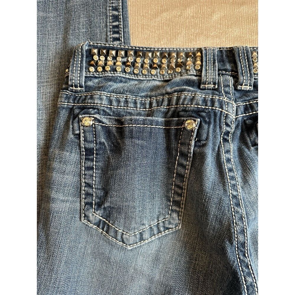 Miss Me Jeans Sz 29 Skinny Studded Rhinestone Belt‎ Low Rise Light Medium Wash - Picture 3 of 10